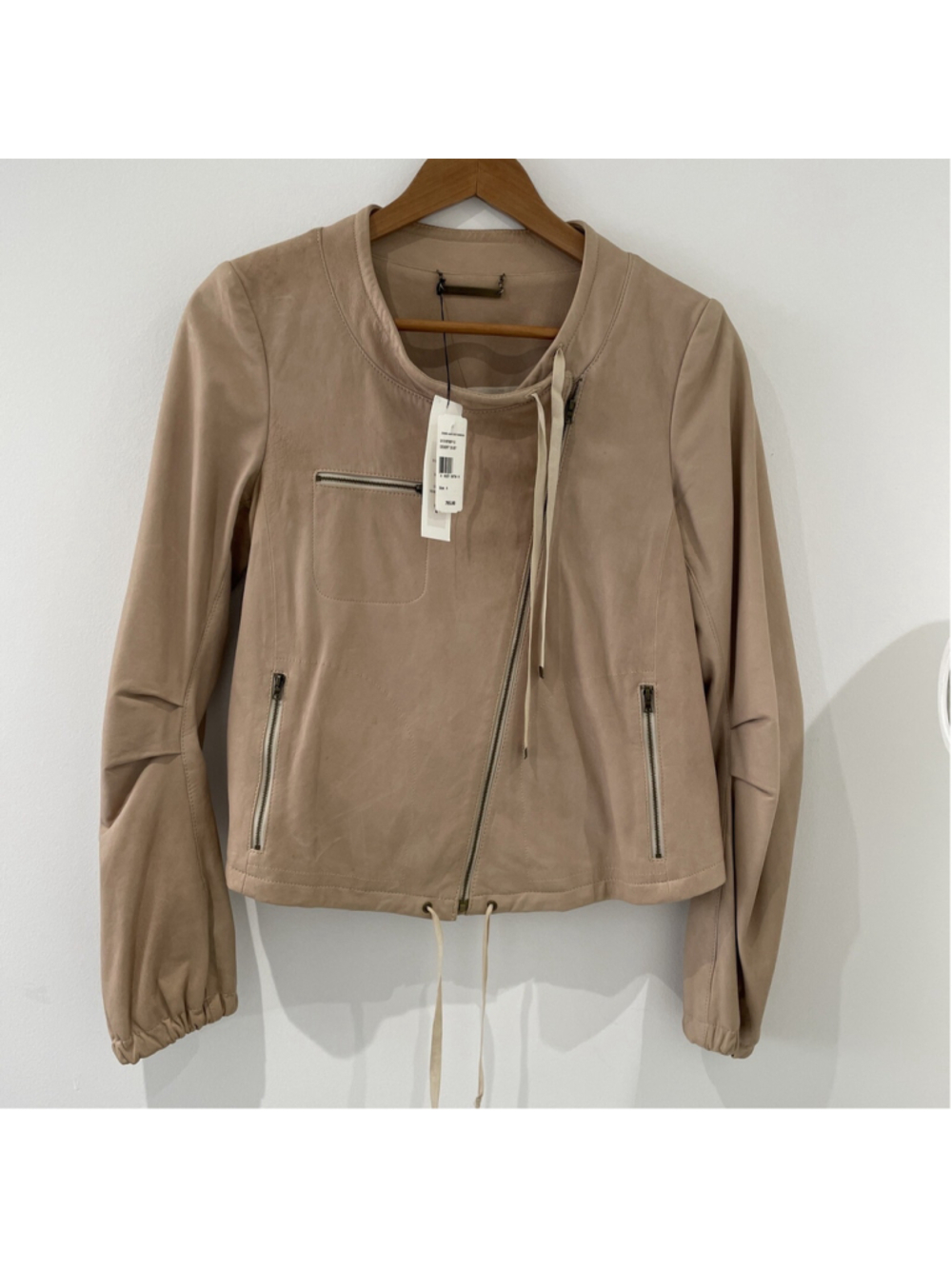 diane von furstenberg leather jacket color desert dust size 4